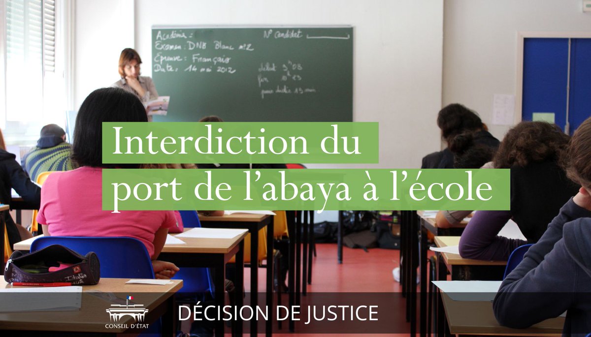 ⚖️ Laïcité : le Conseil d’État rejette le référé contre l’interdiction du port de l’abaya à l’école

➡️ Lire la décision : conseil-etat.fr/actualites/lai…