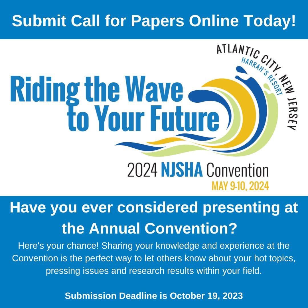 NJSHA1's tweet photo. Have you ever considered presenting at the Annual Convention?

Sharing your knowledge and experience at the Convention is the perfect way to let others know about your hot topics, pressing issues and research results within your field.

Submit at https://t.co/SjlHYek89m #NJSHA https://t.co/4v12fzCE7p