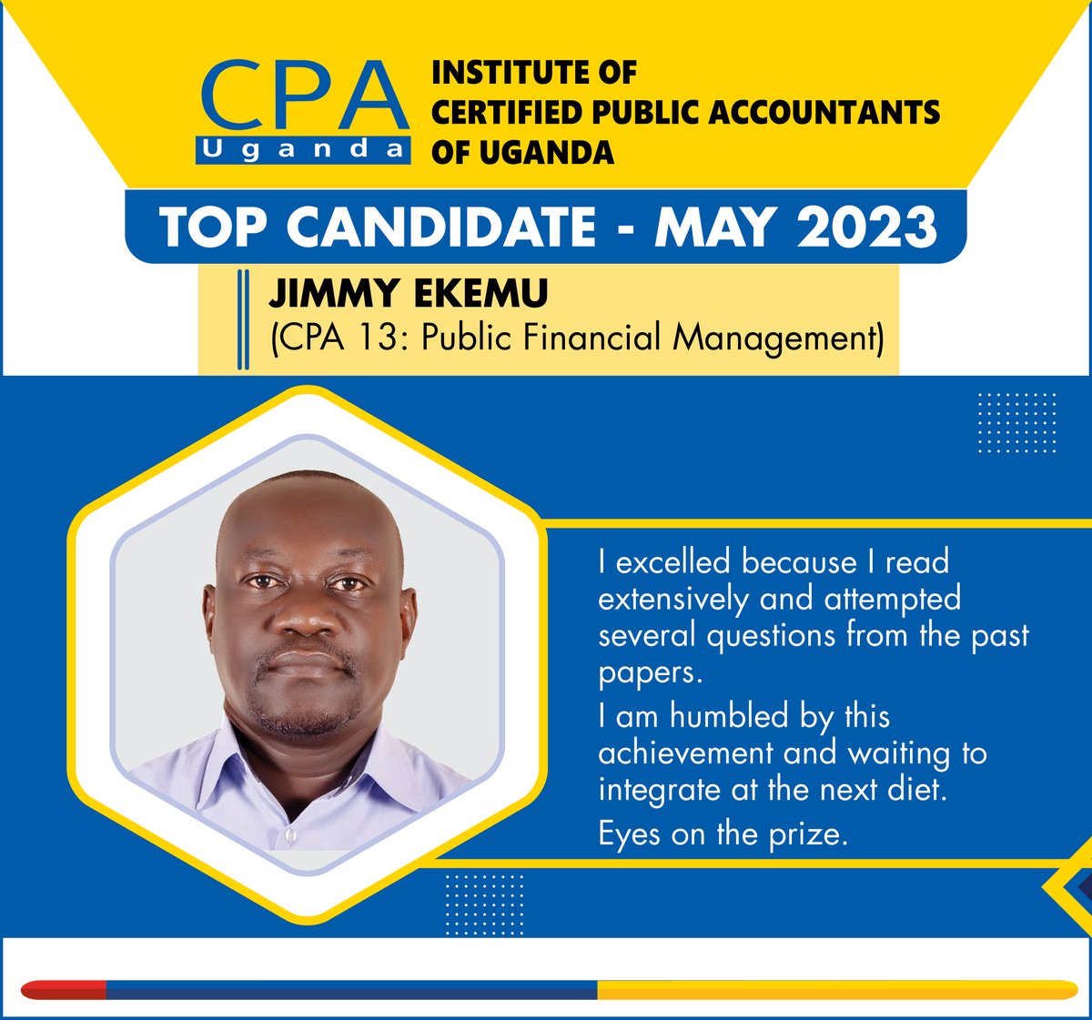 ICPAU1's tweet photo. 🎉 Let's celebrate two outstanding achievers!

Hats off to Nduhuura Cassius, the Best Student in CPA Paper 10 - MDC, and Jimmy Ekemu, who clinched the title of Best Student in CPA Paper 13 - PFM during the May 2023 exams diet

#PromotingProfessionalismInAccountancy #ICPAUStudents https://t.co/VbxbnC0AMY