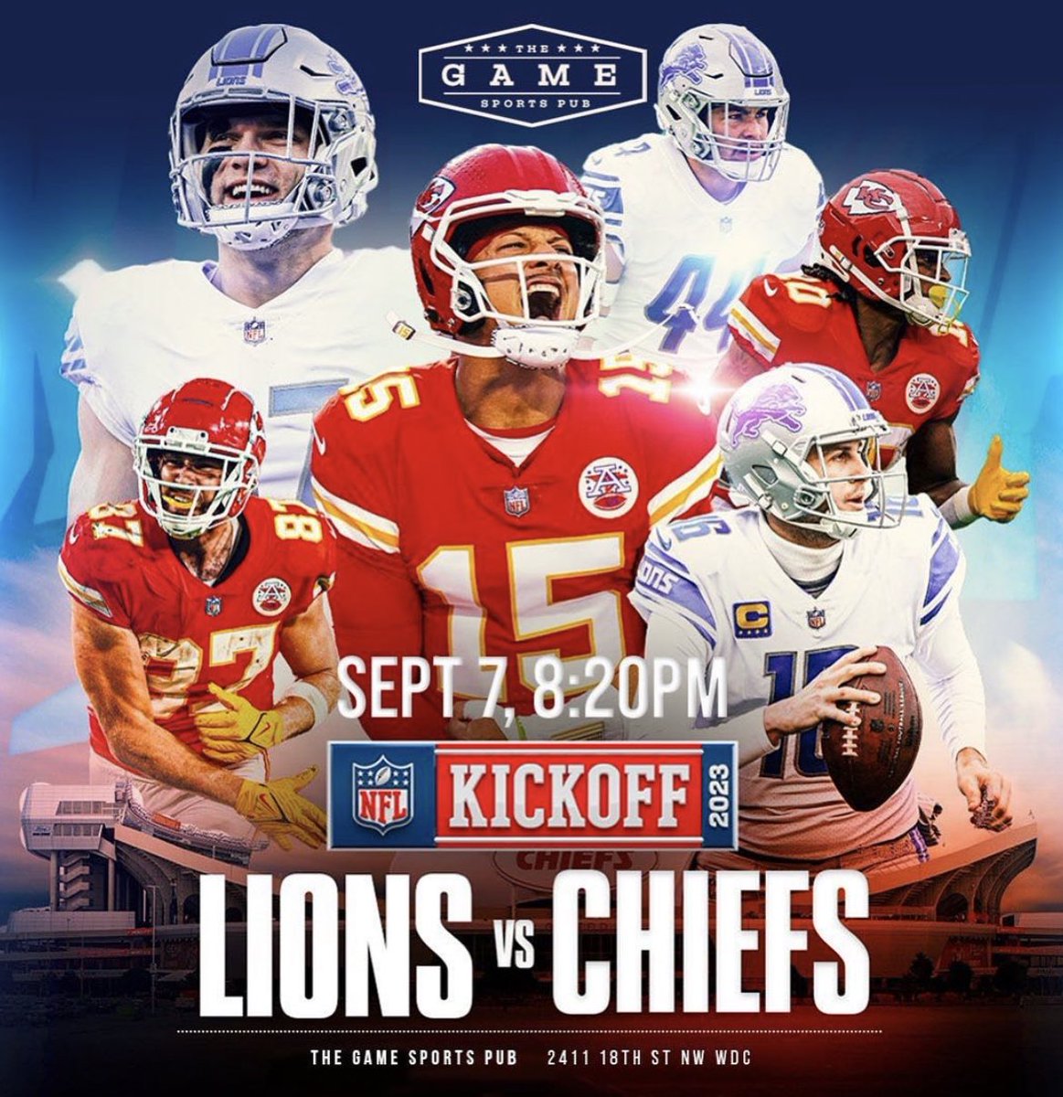 TheGame_DC's tweet photo. It's game time! Football season is officially underway, and we're ready to cheer on our favorite teams. 

Join us tonight at 8:20pm to watch the Chiefs take on the Lions, while enjoying some delectable Filipino dishes and refreshing brews. https://t.co/eWIyjL0hKq