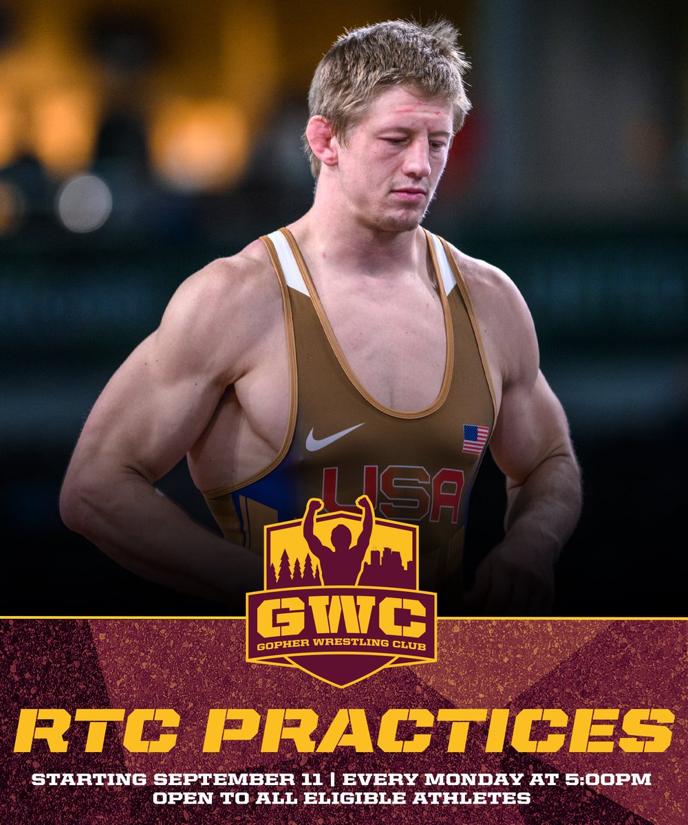 Gopher Wrestling Club RTC practices are back this fall! 🐿️〽️

Starting September 11, practices will take place every Monday at 5:00pm in the Gopher wrestling room and are open to all eligible athletes!