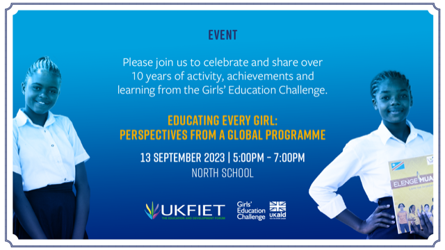 Just a quick reminder that we will be at #UKFIETConf next week and would love to see you at our event on Wednesday. It will be a great opportunity to catch up with colleagues - and hear from our project partners and supporters

#EducationForAll