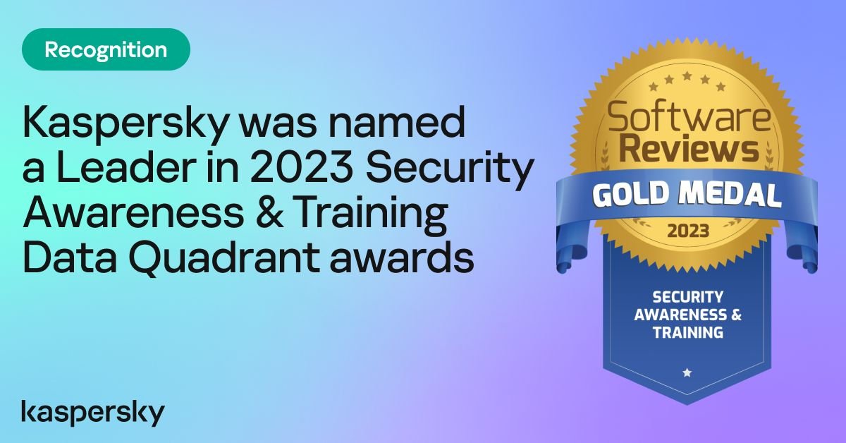🏆 #Kaspersky wurde bei den Security Awareness & Training Data Quadrant Awards 2023 von #SoftwareReviews, der umfassendsten Quelle für Käuferdaten und Erkenntnisse zum Unternehmenssoftware-Markt, als „Leader“ ausgezeichnet. #Cybersicherheit bit.ly/3Z6DAAc