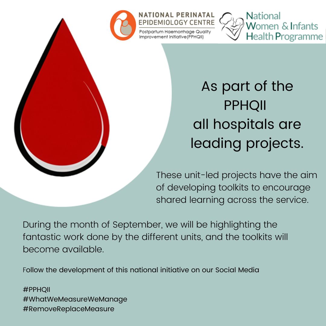 NPEC_UCC's tweet photo. PPHQII Spotlight Month:
Unit-led projects under the Postpartum Hemorrhage Quality Improvement Initiative are driving shared learning. These collaborative efforts aim to improve care standards and outcomes. 
#PPHQII #WhatWeMeasureWeManage #RemoveReplaceMeasure https://t.co/Mbs0qnywrO