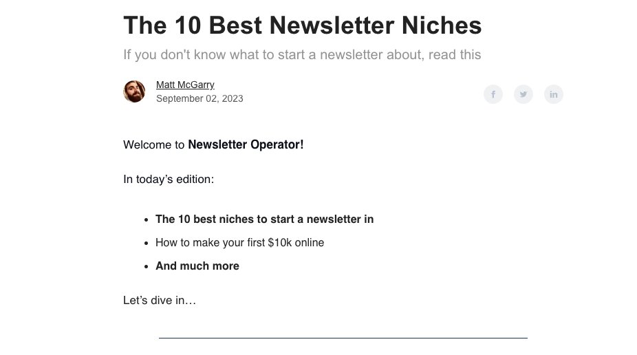 In CreatorBoom this week:

The 10 Best Newsletter Niches

<a href="/JMatthewMcGarry/">Matt McGarry</a>  shares his choices for the 10 best newsletter niches.

My favorite is local newsletters. 

There are big opportunities to become your city's most connected creator.