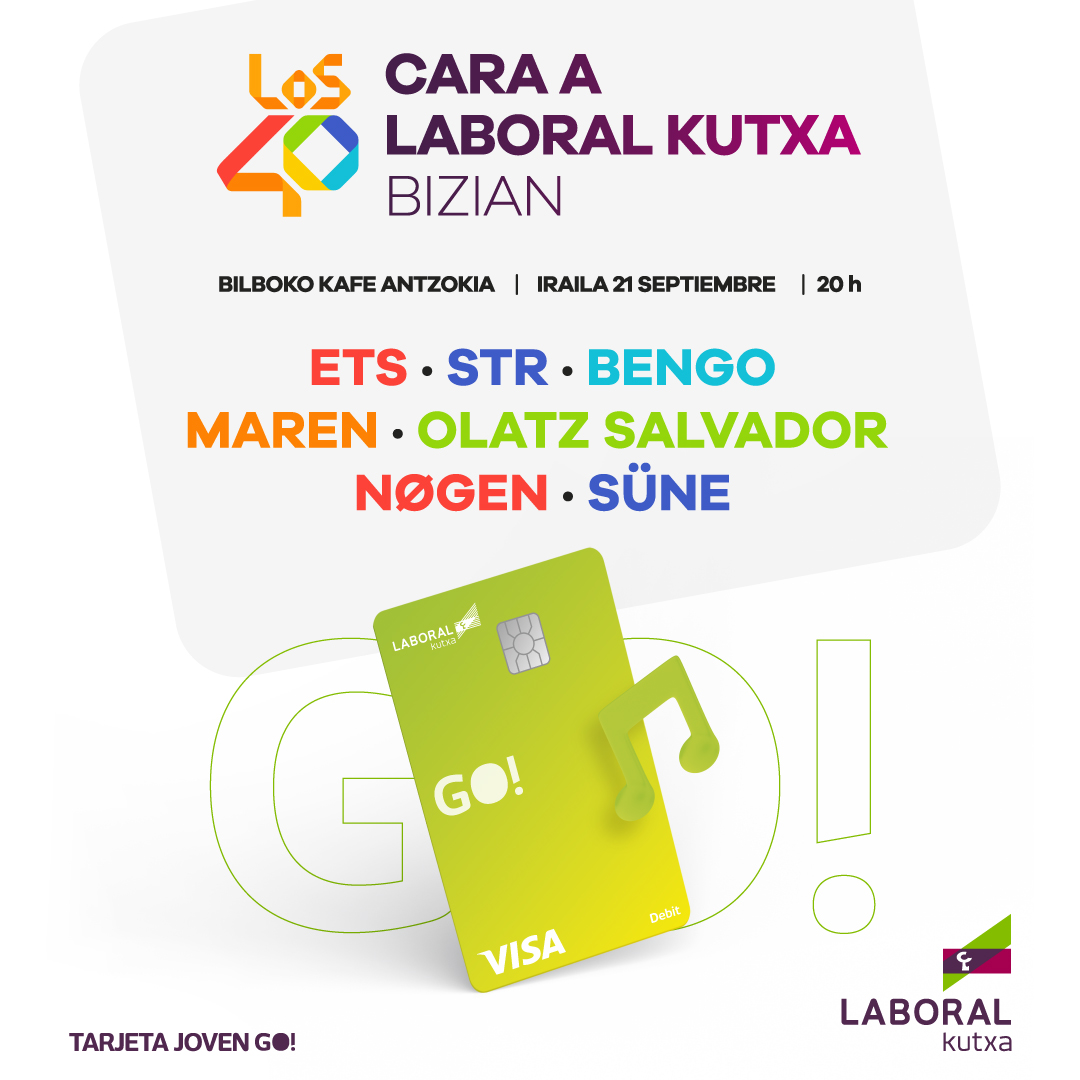 Ganas de disfrutar de LOS40 CARA A LABORAL KUTXA BIZIAN? 
Sorteo de invitaciones! Envía un mail con tus datos personales y teléfono a: caraa@los40.com
MUCHA SUERTE!
<a href="/LABORALkutxa/">LABORAL Kutxa</a> <a href="/EnTolSarmiento/">En Tol Sarmiento ETS</a> <a href="/STR_ofiziala/">S T R</a> <a href="/aitorbengoo/">Bengo</a> @OlatzSalvador <a href="/nogenband/">Nøgen</a> @josunearakistain <a href="/maren/">m friesen</a>.oficial