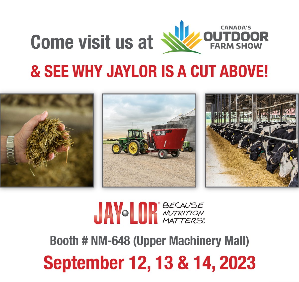 Going to Canada's Outdoor Farm Show next week? Stop by the JAYLOR booth and say "Hi" to our team. Looking forward to seeing you there!    #COFS23