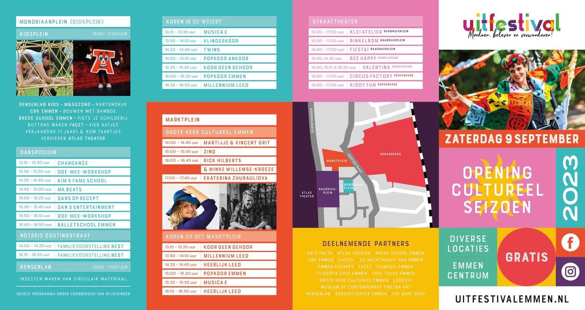Leoniepluyter's tweet image. Kom jij aanstaande zaterdag samen met ons de opening van het culturele seizoen in Emmen tijdens Uitfestival Emmen vieren? 🎉 Om 13.00 uur barst het feest los op alle locaties. Jij komt toch ook? 🧡 Vind het volledige schema op onze website 👉🏻 uitfestivalemmen.nl/programma-2023