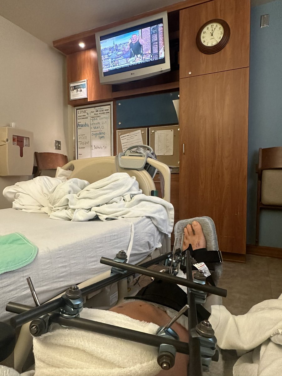 RLazear92's tweet photo. Broken Tibia is the least of my worries when the @PatMcAfeeShow airs on ESPN. Cooped up in UPMC for a couple days and telling all the Pitt students to Eat Shit Pitt every chance I get. @BostonConnr @evanfoxy @nickmaraldo @ToneDigz https://t.co/7Q4f2qDJYG