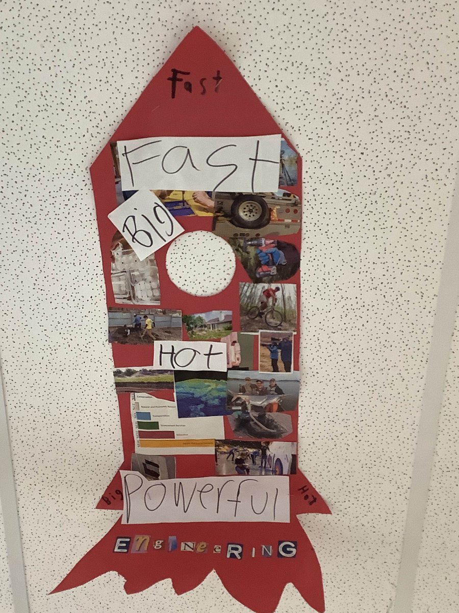 Ms_Steger's tweet photo. Back to school!  Completed a science activity to get them back into the swing of things.  They made a collage of something science or engineering.  They had to cut the shape out, then fill it in with pictures &amp; adjectives that they could connect back to SorE. https://t.co/2dXXXXQBmR