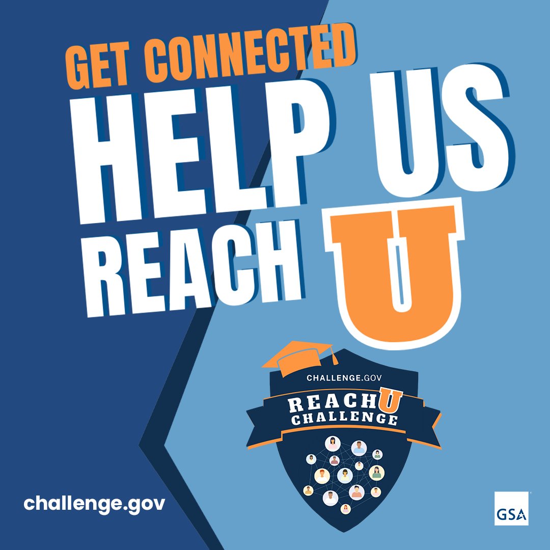 USGSA's tweet photo. Join the #ReachUChallenge to come up with creative solutions helping @USGSA reach higher education audiences for federal prize competitions. The ⏰ is ticking – Sept. 8 is the submission deadline!" #ChallengeGov #DigitalMarketing
⏰ https://t.co/9QZJlKI98S https://t.co/93smiRI5Wm