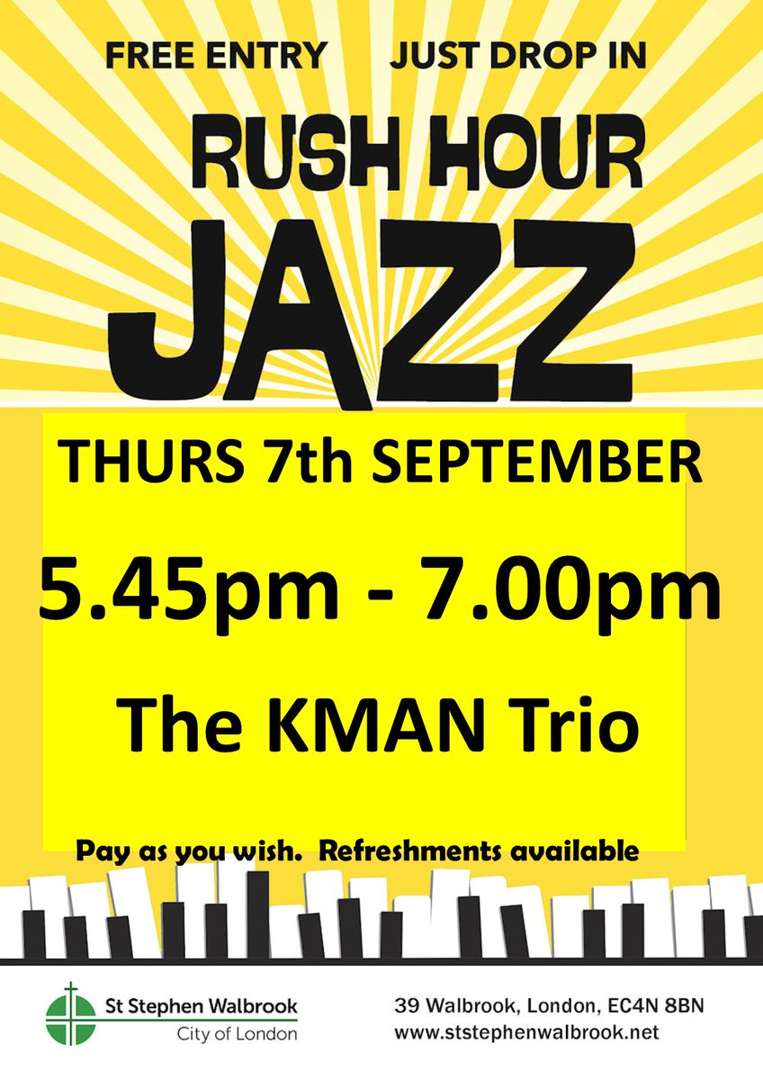 Getting ready for Rush Hour Jazz this evening at 5.45pm at St Stephen Walbrook EC4N - Come on down and chill out in the City! Free admission - refreshments available!