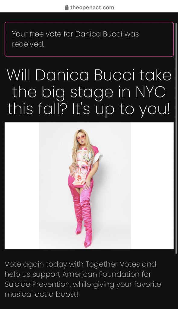 The last few hours to get me to 1st place to make it to the next round. Please click the link to vote for me for free. theopenact.com/2023/danica-bu…