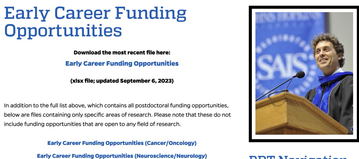 We just UPDATED our massive database of funding opportunities for EARLY-CAREER RESEARCHERS.

For each of the 496 funding opportunities, we provide information, link, eligibility criteria, $ amount, and deadline.  

research.jhu.edu/rdt/funding-op…