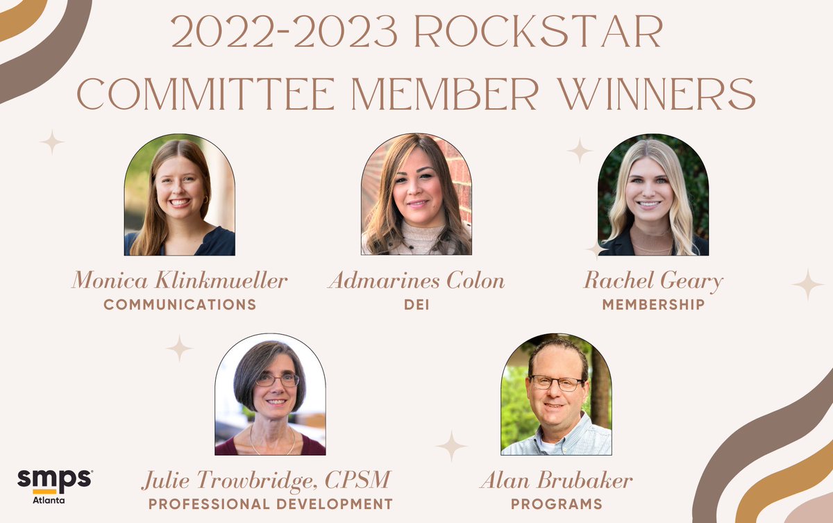 We're recognizing the Rockstar Committee Members who've gone above &amp; beyond in contributing their time, talents, &amp; hard work to their respective committees, further adding to the success of the SMPS ATL chapter. Thank you for all that you do to keep our organization thriving!
