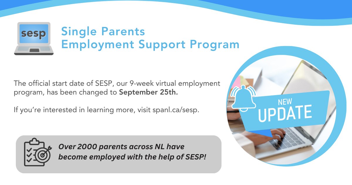 There's never been a better time to register for SESP! The deadline to register has been extended, while the start date of the program has been changed to September 25th.

Visit spanl.ca/sesp to learn more about the program.