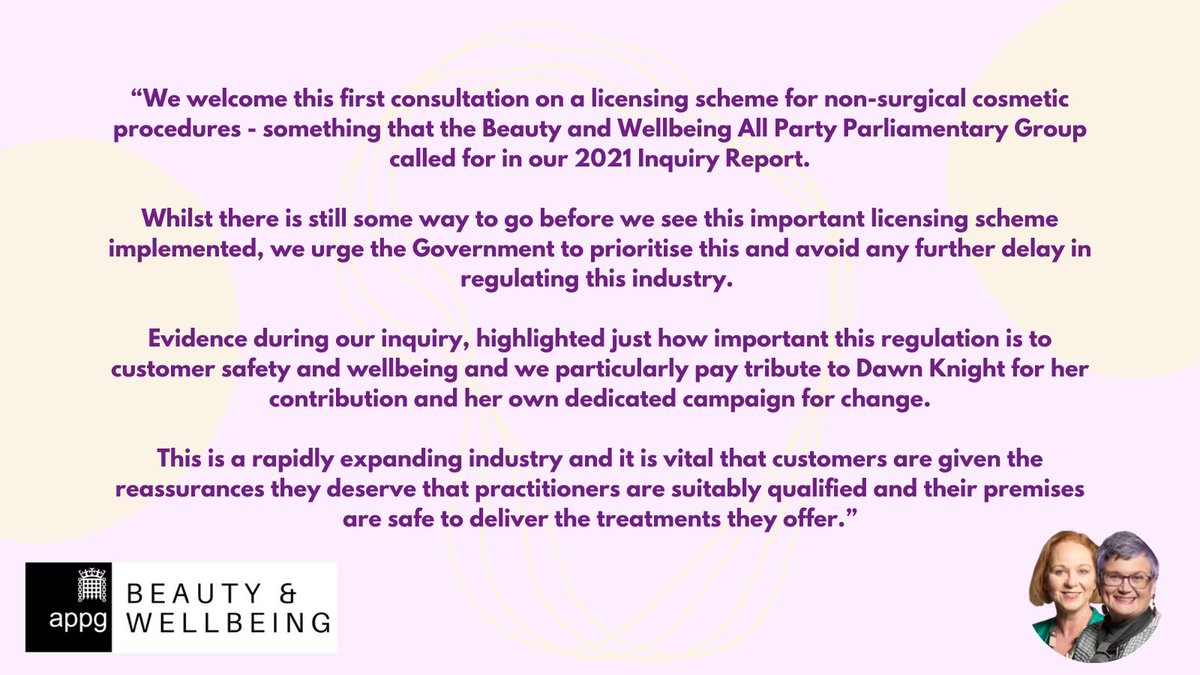 In response to the announcement Co-Chairs of the APPG on Beauty and Wellbeing, <a href="/carolynharris24/">Carolyn Harris</a>  MP and <a href="/JudithCummins/">Judith Cummins MP</a>  MP said: