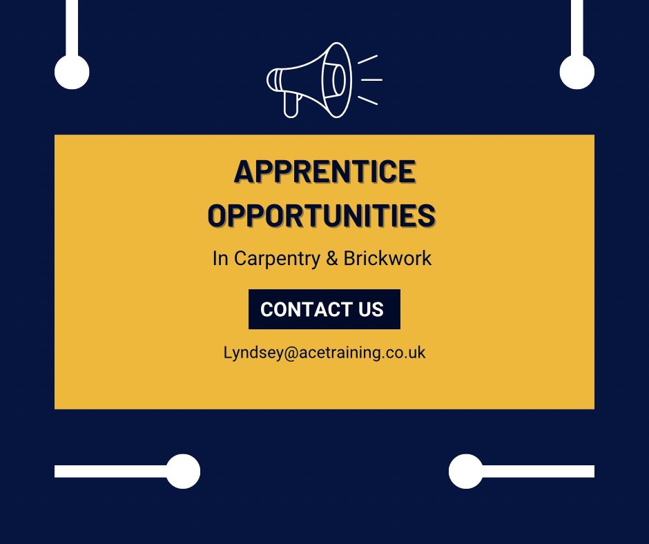 ACE TRAINING Construction Centre (@training_ace) on Twitter photo We have several amazing Apprenticeship opportunities in Carpentry & Brickwork. No previous experience is needed but an eagerness to learn and a strong work ethic are essential. For full info contact 01865370040 or Lyndsey@acetraining.co.uk. #constructionapprenticeship We have several amazing Apprenticeship opportunities in Carpentry & Brickwork. No previous experience is needed but an eagerness to learn and a strong work ethic are essential. For full info contact 01865370040 or Lyndsey@acetraining.co.uk. #constructionapprenticeship