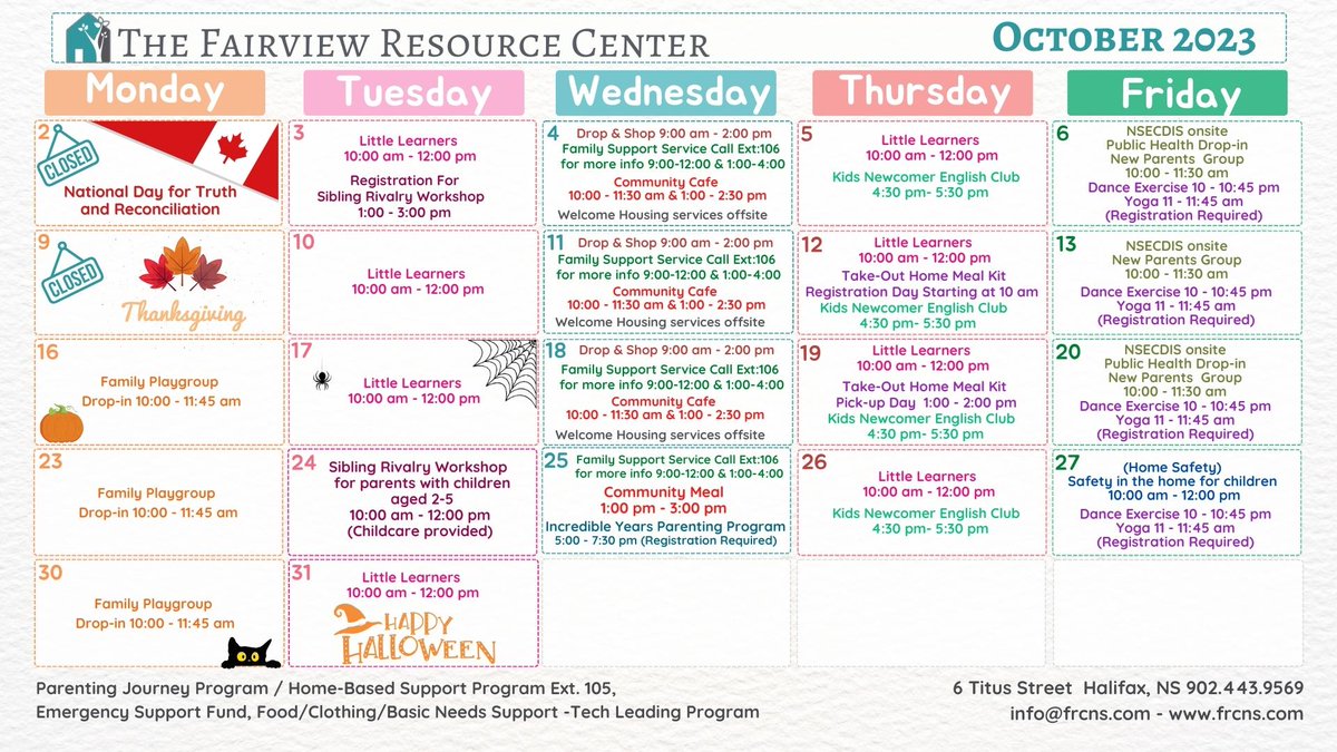 NovaVillageNS's tweet photo. Check out our schedule for the September and October calendars!
#FRC #fairview #halifax #parentingsupport #resourcecentre #seniorsupport https://t.co/sN1uTxHrJO