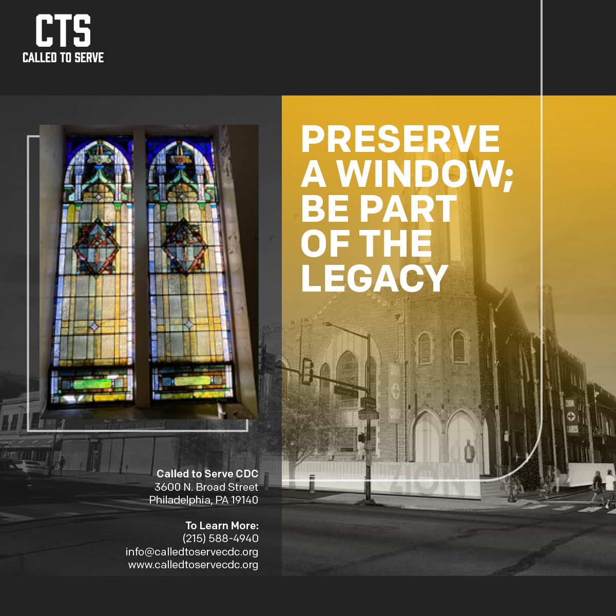 Be part of the legacy being set forth within the Rev. Leon H. Sullivan Community Impact Center development project! There are two windows above the doors on Venango Street you can preserve with a gift of $1,250 for one of them. Make a gift today: secure.lglforms.com/form_engine/s/…