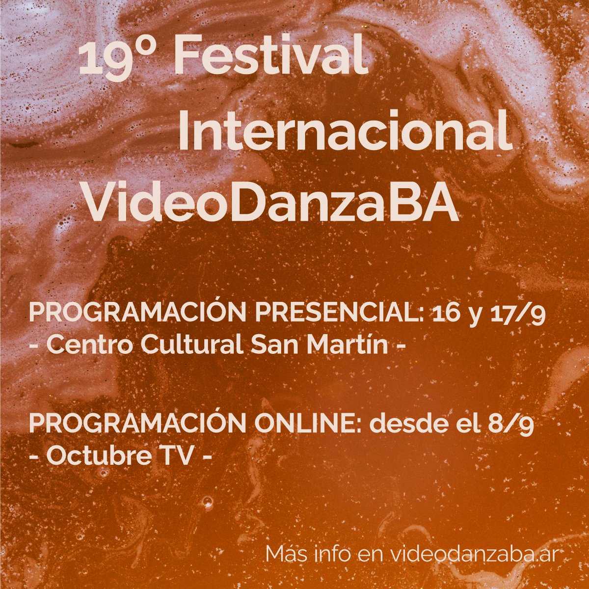 FestVDBA's tweet image. Recordá que nuestra programación se desdobla en dos: la presencial (16 y 17 en el CC SanMartin) y también se podrá disfrutar de una nutrida programación online alojada en octubretv.com del 8 al 24 compuesta por 8 programas curatoriales que reúne obras de todo el mundo🌎