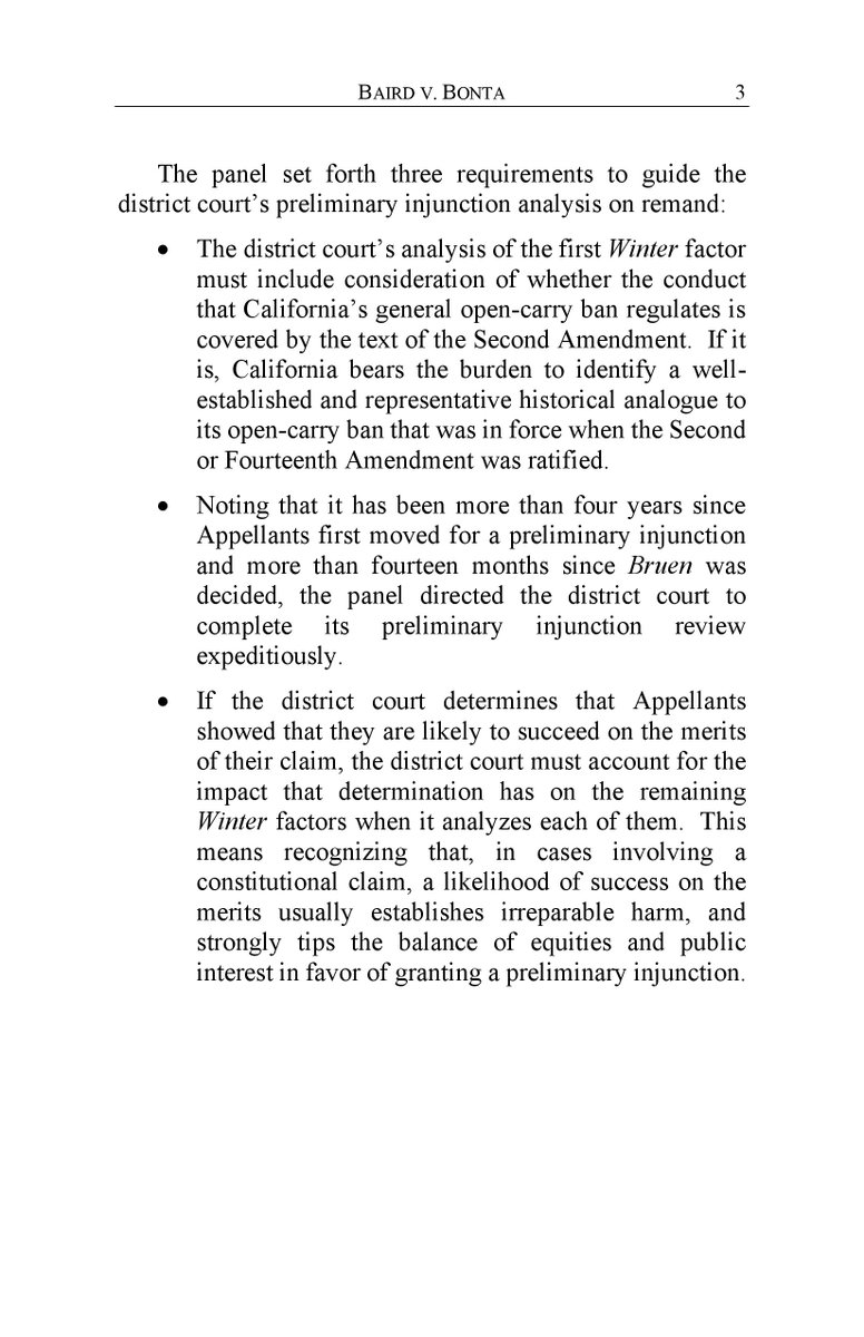 gunpolicy's tweet image. LEGAL ALERT: The Ninth Circuit has remanded a lawsuit challenging California's open carry ban, saying the district court used the wrong test when denying the motion for preliminary injunction and should "expeditiously" reconsider it using the correct one. cdn.ca9.uscourts.gov/datastore/opin…