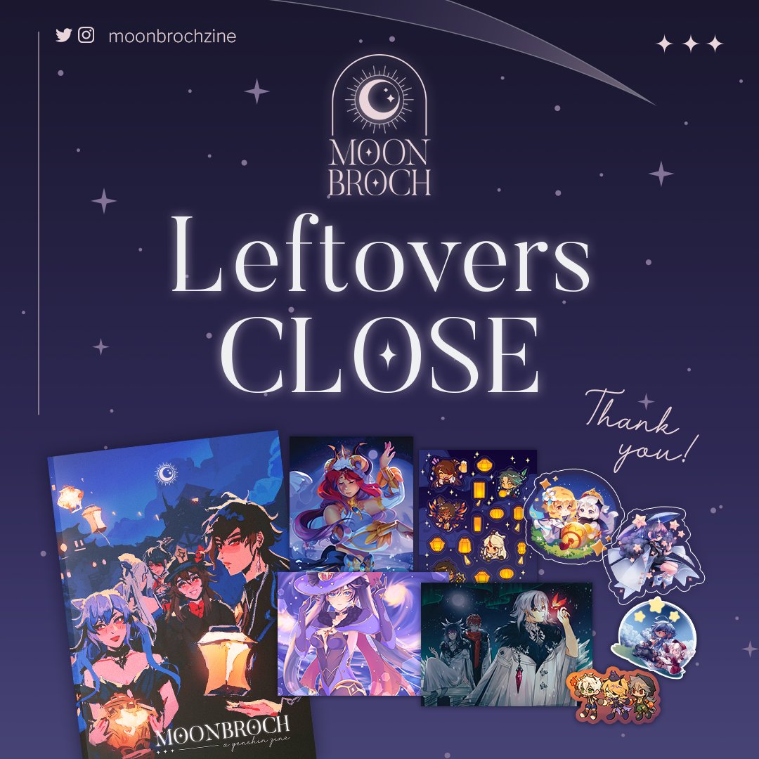 🌕LEFTOVER SALES CLOSED🌕

Huge thank you to everyone for your support! We will be making another announcement once everything has been shipped, stay tuned!
