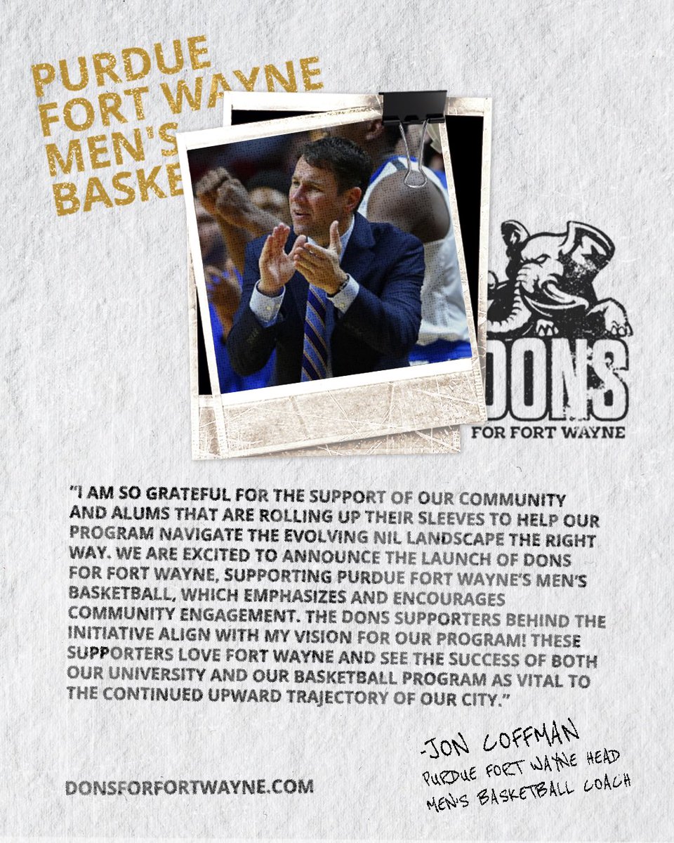 coachcoffman's tweet photo. So appreciative for all of the support that @CityofFortWayne & @purduefw alums have provided @MastodonMBB during my tenure! Love the community service component! Fired up to find new & innovative ways to have our players engage with & give back to our community! #Dons4FW https://t.co/Yyk3C9hFtM