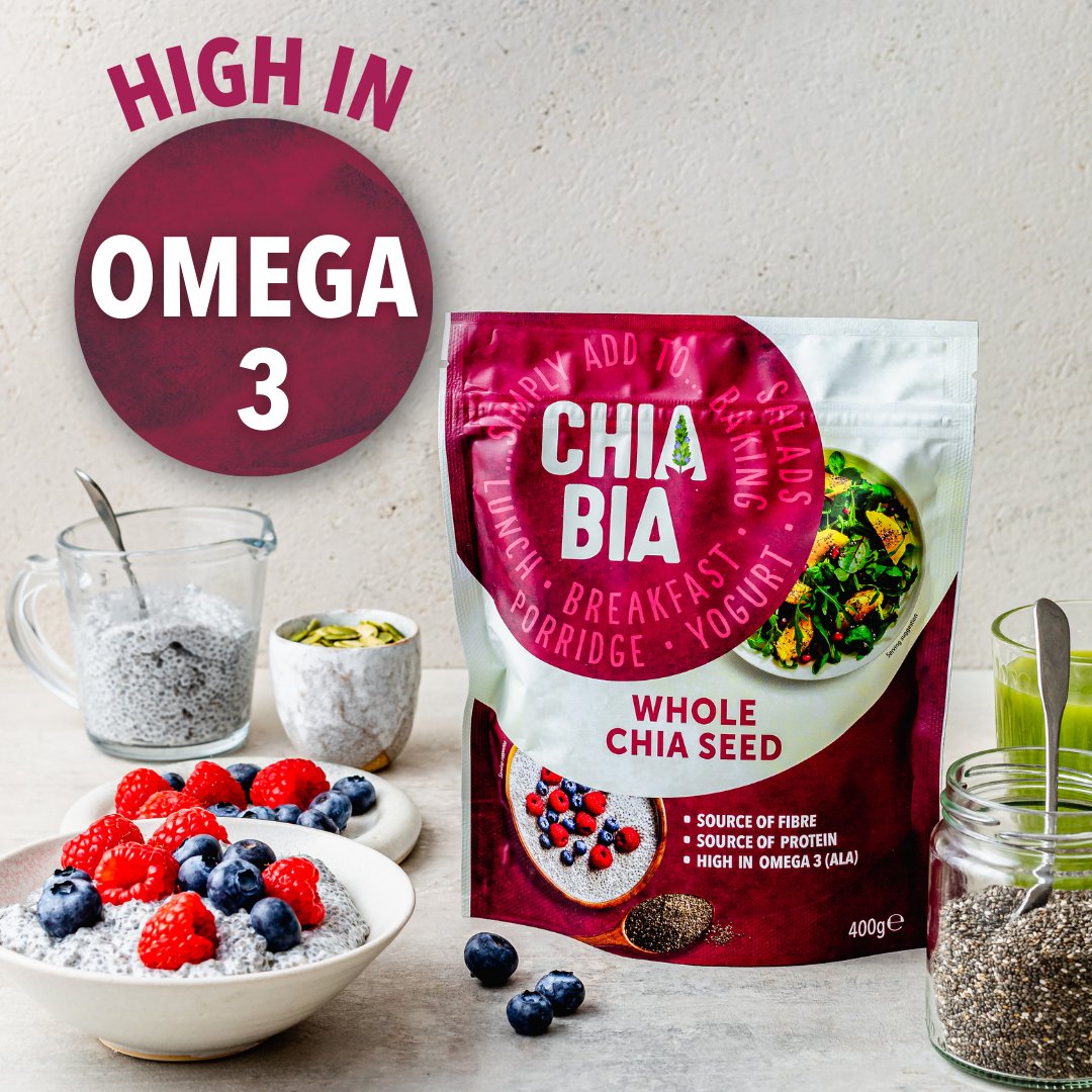 chiabiaseed's tweet photo. Chia Bia Whole Chia is HIGH IN OMEGA 3 💚💩
✔️Contributes to the maintenance of normal blood cholesterol levels
✔️3.2g of Omega 3 per 15g serving
✔️Key to your morning chia pudding or overnight oats
#chiaseedbenefits #chiaseedpudding #omega3 https://t.co/ZdIxAhsYgj