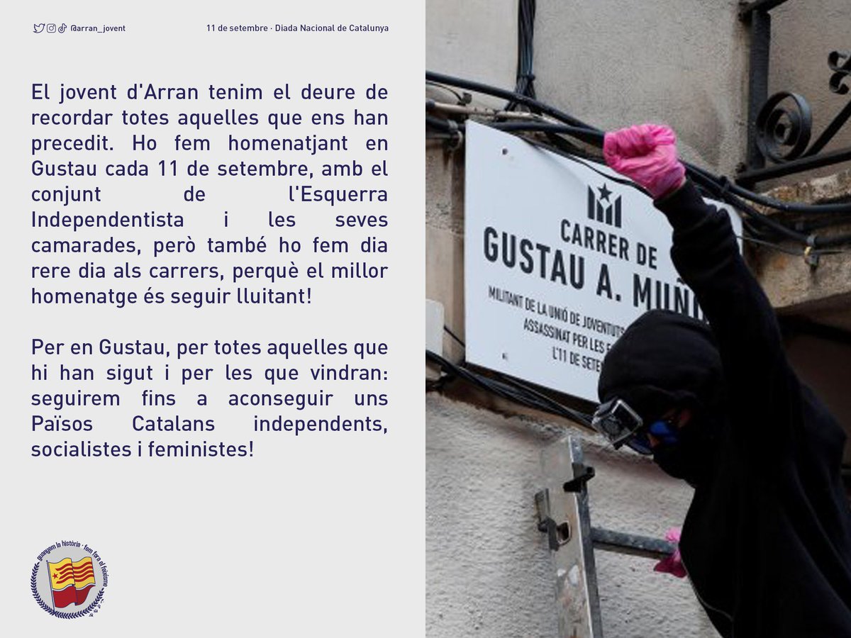 🌹✊🏽 Des de fa anys, cada #11setembre Arran homenatgem a Gustau Muñoz, jove assassinat per un policia nacional durant la Diada de 1978.

Coneix la seva història 💭👇🏽

📌 I dilluns t’esperem a l’acte a Gustau! A les 9:30h al C/Ferran