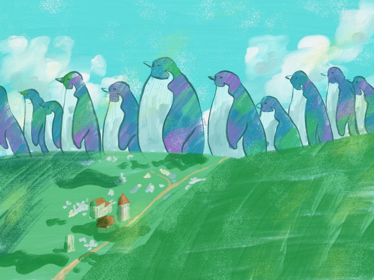 「#私の作品知ってもらえたら幸せの極み最近は大きなペンギン描いてます 」|ペンギンラッシュのイラスト