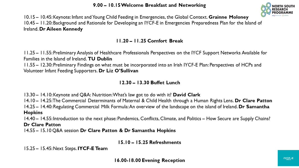c_patton_'s tweet photo. For those attending both in-person and online, please find the final agenda attached.

@samantha_a_h, @LizOSullivanPhD, &amp; @Kennedy_ails &amp; I are very much looking forward to welcoming you!

#IYCF #Emergency #nutrition #HumanRights #BHR #FoodSecurity https://t.co/QTf2TBzmoa