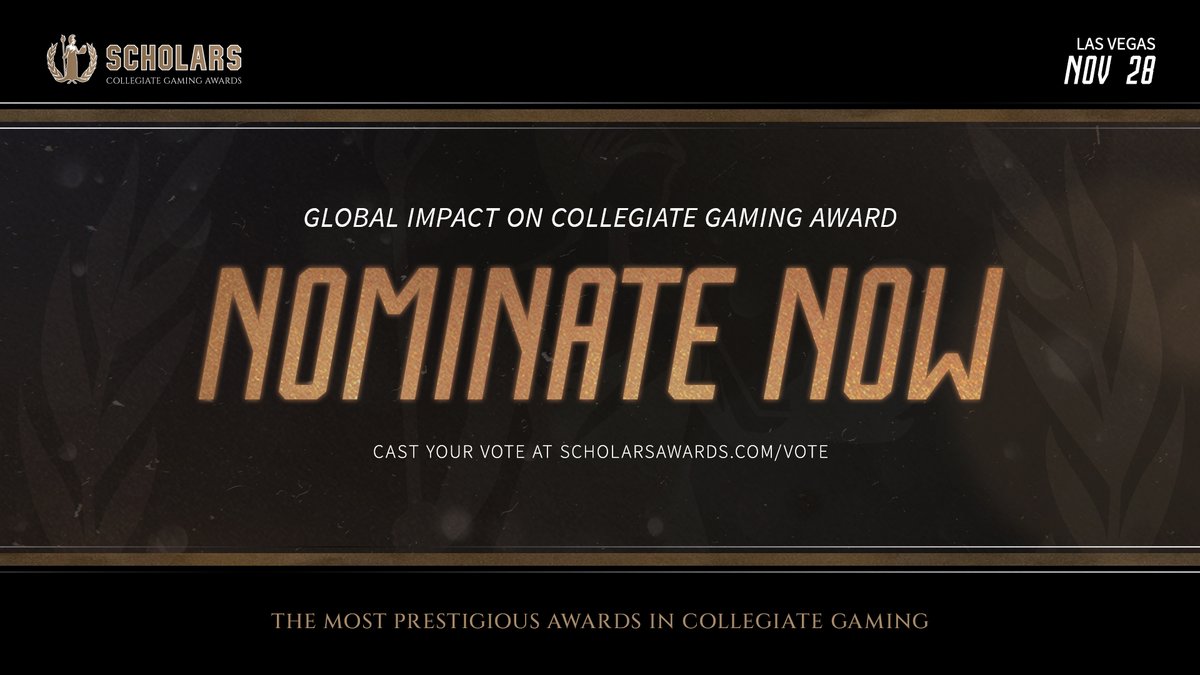 ScholarsAwards's tweet photo. Submit your nominations now for the Global Impact on Collegiate Gaming award NOW

Remember, you only have until Sept. 15th. 

✅ Nominate: https://t.co/HGwIHvBqkW 

Scholars, Collegiate Awards 2023 - November 28th | Resorts World Las Vegas #scholarsawards #collegiategaming https://t.co/hZPeGFemgp