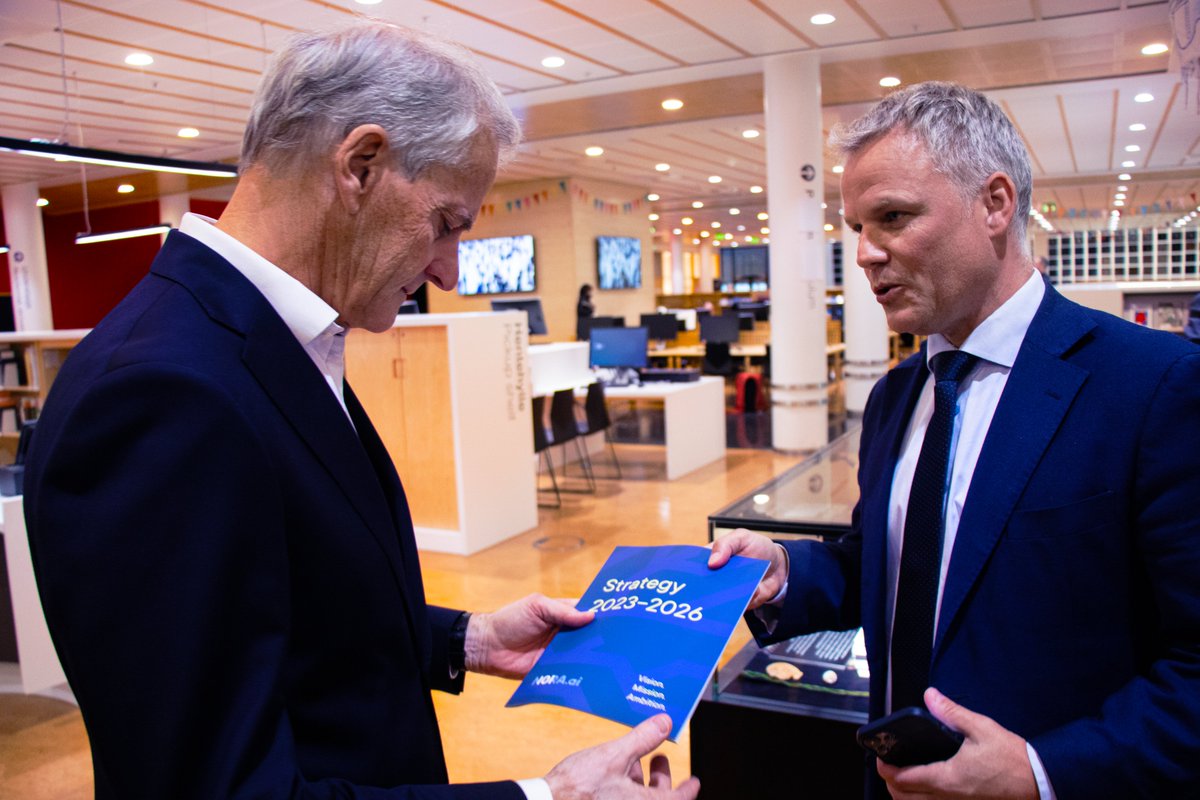 NORA.ai (@noradotai) on Twitter photo One billion NOK to Norwegian AI researchI! This is wonderful news for the entire Norwegian AI community. After the announcement, our CEO, Klas Pettersen, was happy to share our newly published strategy with the Prime Minister. One billion NOK to Norwegian AI researchI! This is wonderful news for the entire Norwegian AI community. After the announcement, our CEO, Klas Pettersen, was happy to share our newly published strategy with the Prime Minister.