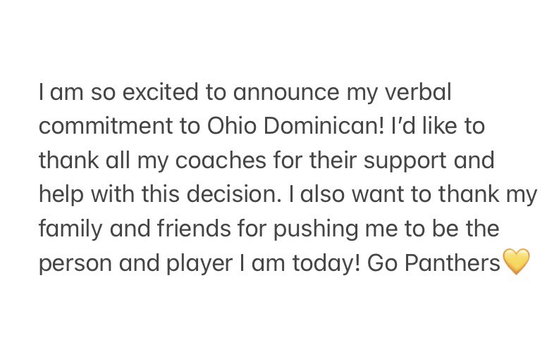 So excited to announce my verbal commitment to continue my softball career at Ohio Dominican University! Go Panthers!!