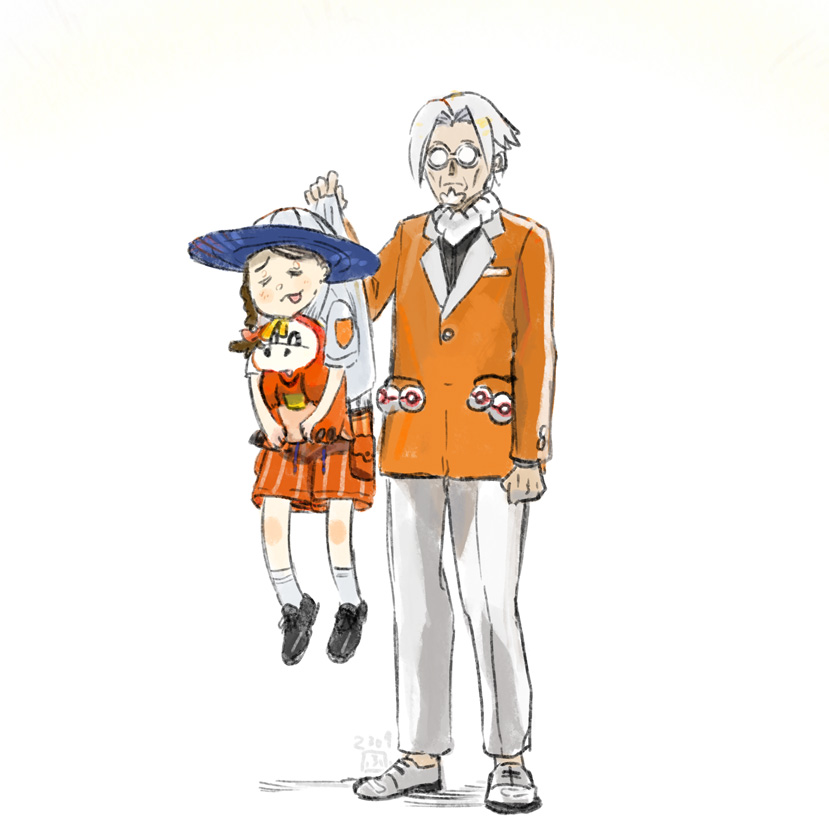1boy 1girl orange shorts orange pants blue headwear hat pants  illustration images