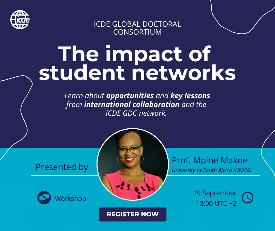 Open event for PhD candidates within open, flexible, distance and online #education, join the international community and register here icde.org/event/icde-gdc… <a href="/icde_org/">ICDE International Council for Open & Distance Ed.</a> <a href="/unisa/">Unisa</a> <a href="/openpraxis_icde/">Open Praxis</a>