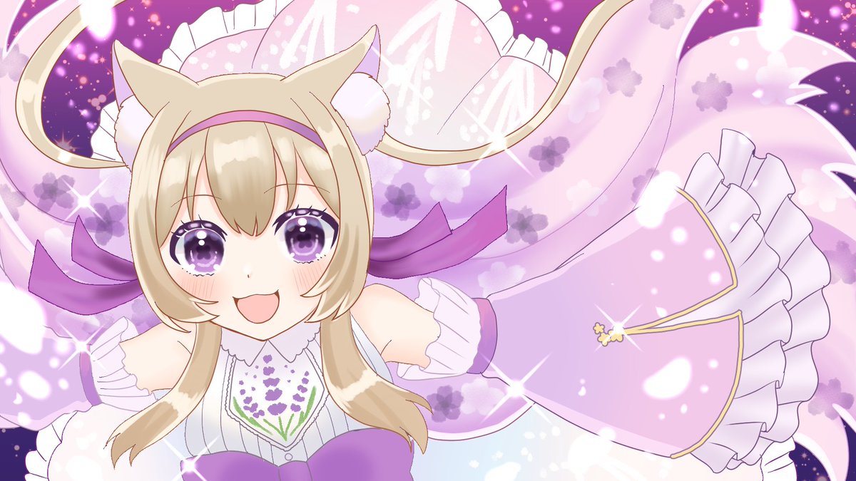 1girl animal ears purple eyes detached sleeves solo smile looking at viewer  illustration images