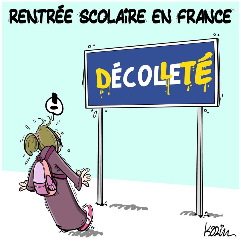 BlaguesDessins's tweet photo. Le #DessinDePresse de Karim : Rentrée scolaire en France
Retrouvez les dessins de Karim sur : https://t.co/VQNx0gcoo7
#DessinDeKarim #ActuDeKarim #RegardAlgérien #Humour #Abaya #InterdictionDeLabaya #Laïcité #VêtementReligieux #ModeVestimentaire #RentréeScolaire https://t.co/8D0KAfTXjr