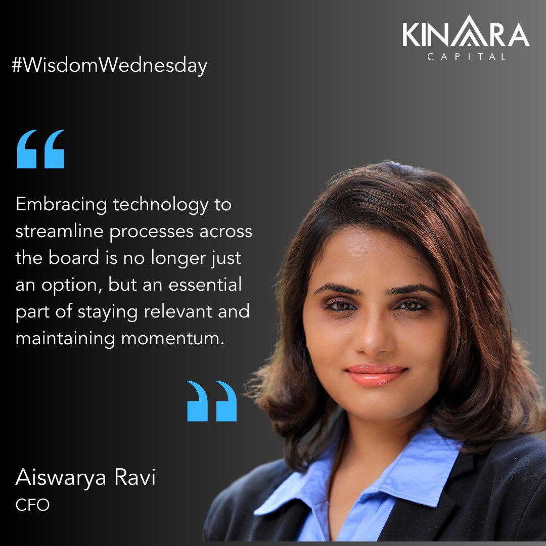Our CFO, <a href="/AiswaryaROffcl/">Aiswarya Ravi</a>, shares her thoughts, on how technology is no longer a luxury, it's a necessity for businesses that want to stay ahead of the curve and succeed. 

#WisdomWednesday #Quotes #KinaraCapital #Teamwork #TeamKinara #thoughtoftheday #CFO #Technology #business
