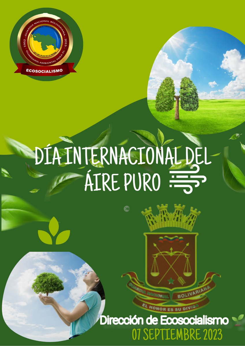 #07Sep •|| Gracias al oxígeno en la atmósfera, podemos respirar. El dióxido de carbono es la base para la fotosíntesis. El aire permite la existencia del fuego, el sonido, el viento, las nubes, las lluvias entre otros.
Día internacional del aire puro 🌱