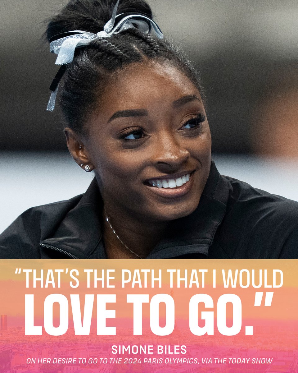 NBCOlympics's tweet photo. 7-time Olympic medalist Simone Biles announces that she's aiming for the #ParisOlympics! https://t.co/Xg0PkLeKB8