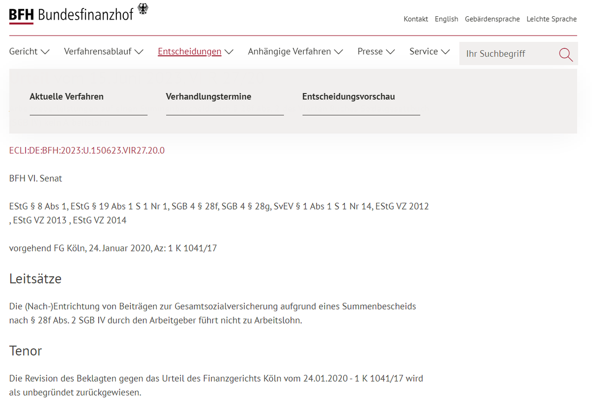 Finanzgericht Köln (FG Köln) (@fgkoeln) on Twitter photo #Lohnsteuer|nachforderung: #Arbeitgeber|leistungen auf #Summenbescheid nach § 28f Abs. 2 #SGB IV kein #Arbeitslohn –
<a href="/bfh_bund/">Bundesfinanzhof</a> weist mit heute vö #Urteil VI R 27/20 #Revision gegen das #Urteil des #Finanzgericht|s #Köln 1 K 1041/17 als unbegründet zurück
bundesfinanzhof.de/de/entscheidun… #Lohnsteuer|nachforderung: #Arbeitgeber|leistungen auf #Summenbescheid nach § 28f Abs. 2 #SGB IV kein #Arbeitslohn –
<a href="/bfh_bund/">Bundesfinanzhof</a> weist mit heute vö #Urteil VI R 27/20 #Revision gegen das #Urteil des #Finanzgericht|s #Köln 1 K 1041/17 als unbegründet zurück
bundesfinanzhof.de/de/entscheidun…