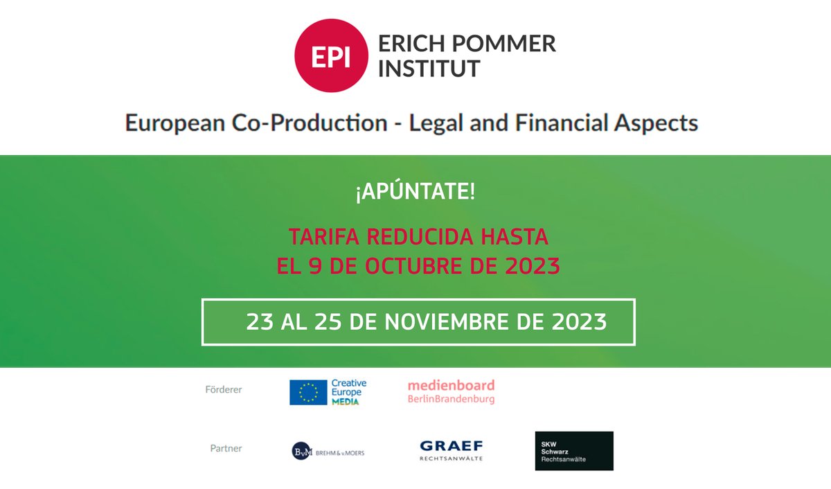 OficinaMEDIAEs's tweet photo. ¿Quieres #aprender 🧐 todo sobre las coproducciones europeas de #cine y #televisión?
El excelente curso European Co-Production de @ErichPommerInst tiene abierta su convocatoria para participantes. Con tarifa #reducida hasta el 9 de octubre de 2023.
https://t.co/l7EApJtbTa https://t.co/Vxfzj35vbd