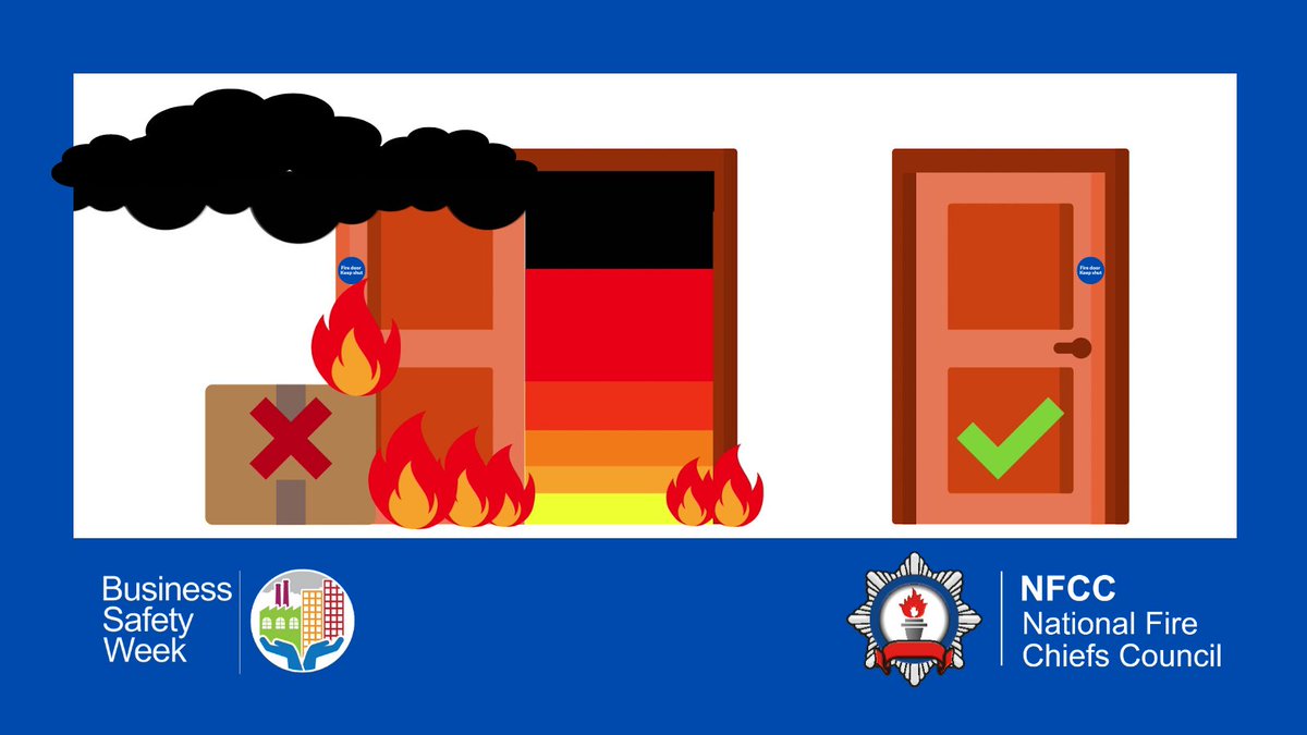 SFRS_FSE's tweet photo. A properly certified and maintained fire door will help delay fire and smoke spread. Never prop or wedge them open and make sure staff understand the importance of fire doors in your fire safety plan #BusinessSafety23 https://t.co/tbGlvnccbF