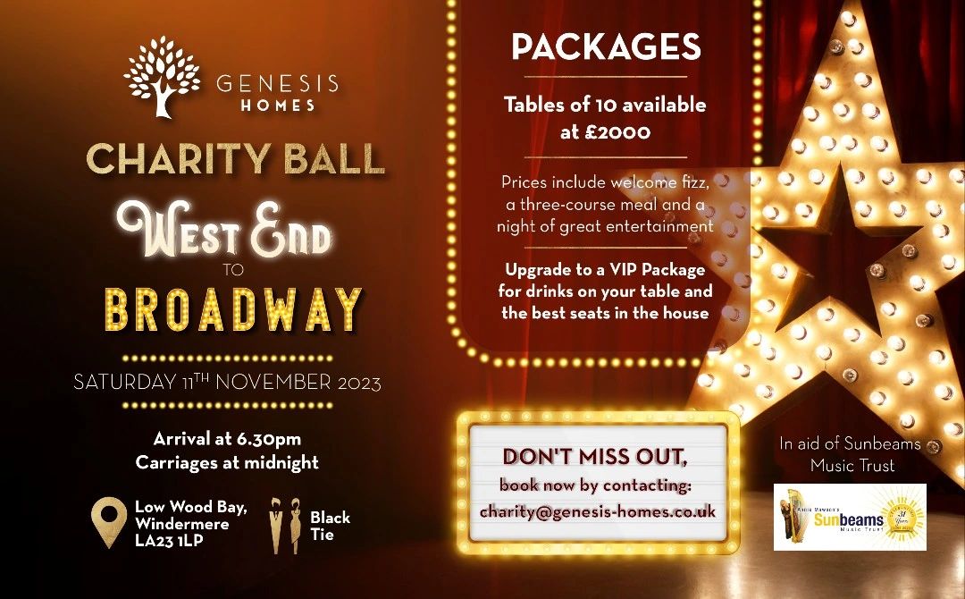 Genesis Homes (@genesishomesuk) on Twitter photo Just 2 tables remain for our Charity Ball in aid of the wonderful Annie Mawson MBE Sunbeams Music Trust, so act fast so you don't miss out.
Get in touch at charity@genesis-homes.co.uk to book a night full of fizz, food and great entertainment. Just 2 tables remain for our Charity Ball in aid of the wonderful Annie Mawson MBE Sunbeams Music Trust, so act fast so you don't miss out.
Get in touch at charity@genesis-homes.co.uk to book a night full of fizz, food and great entertainment.