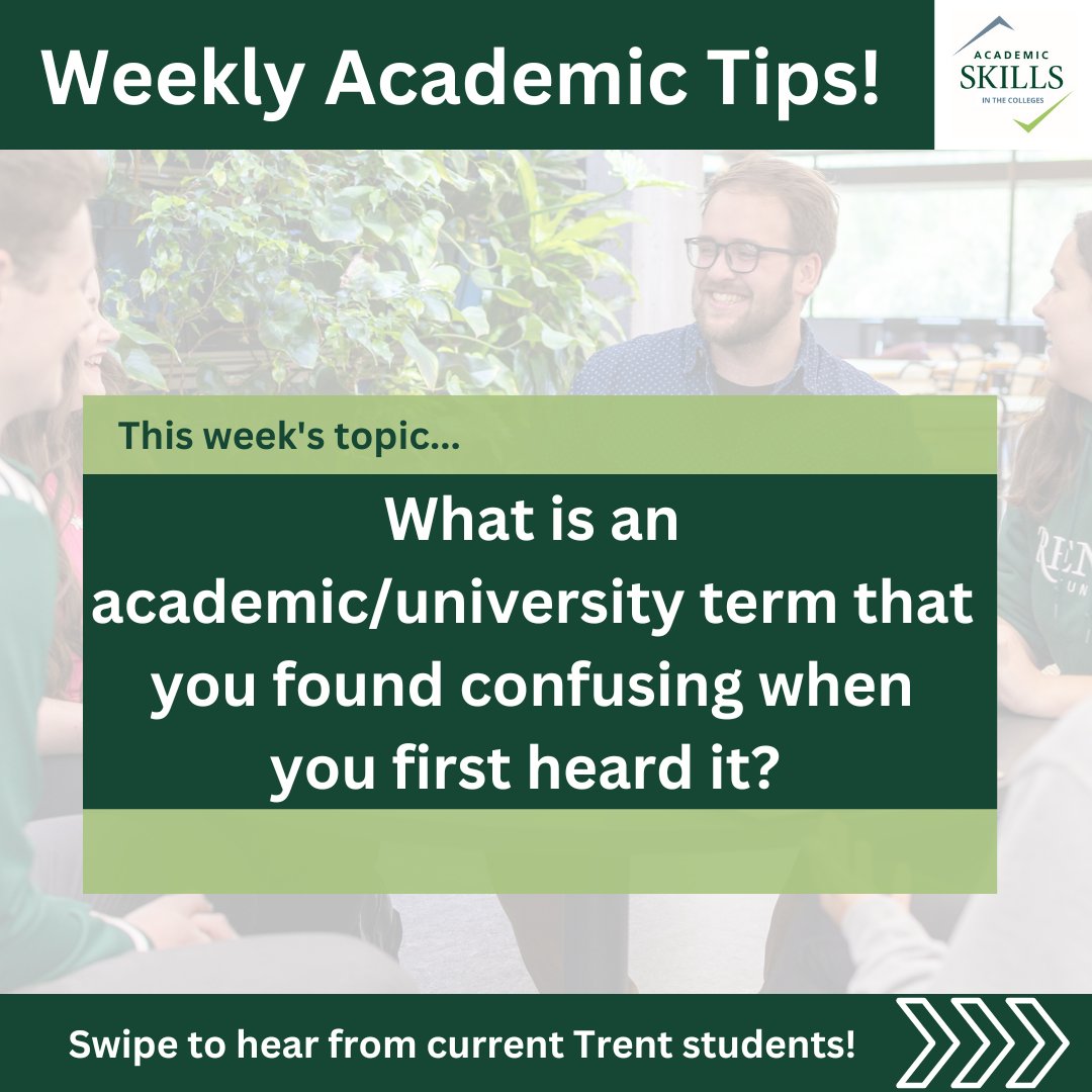 TrentUASC's tweet photo. We wish all Trent students the very best for their first day of classes. Here are some academic tips shared by Trent students about words or terms they found confusing when starting out. To book with an Academic Skills Instructor: https://t.co/te1xrAMZP4 https://t.co/54GcTnePqF