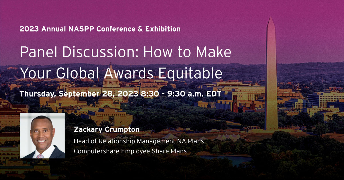 Computershare's tweet photo. As proud Gold Sponsor of @NASPP in Washington on September 26-29, we are excited to meet you at Booth 431. Join Computershare’s expert Zackary Crumpton on this session: https://t.co/GeSlErUO47 

#NASPP #employeeshareplans #employeebenefits #ESPP #shareplans #equitycompensation https://t.co/LY40AQE7aW