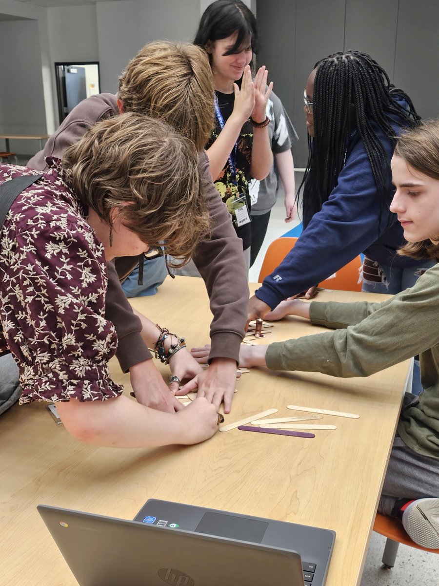 STEAMhigh's tweet photo. Engineering students developing their team working and problem-solving skills. Harnessing energy using only popsicle sticks. We had a lot of "potential" until we let go and became beautifully "kinetic". https://t.co/YAfyVPro7d