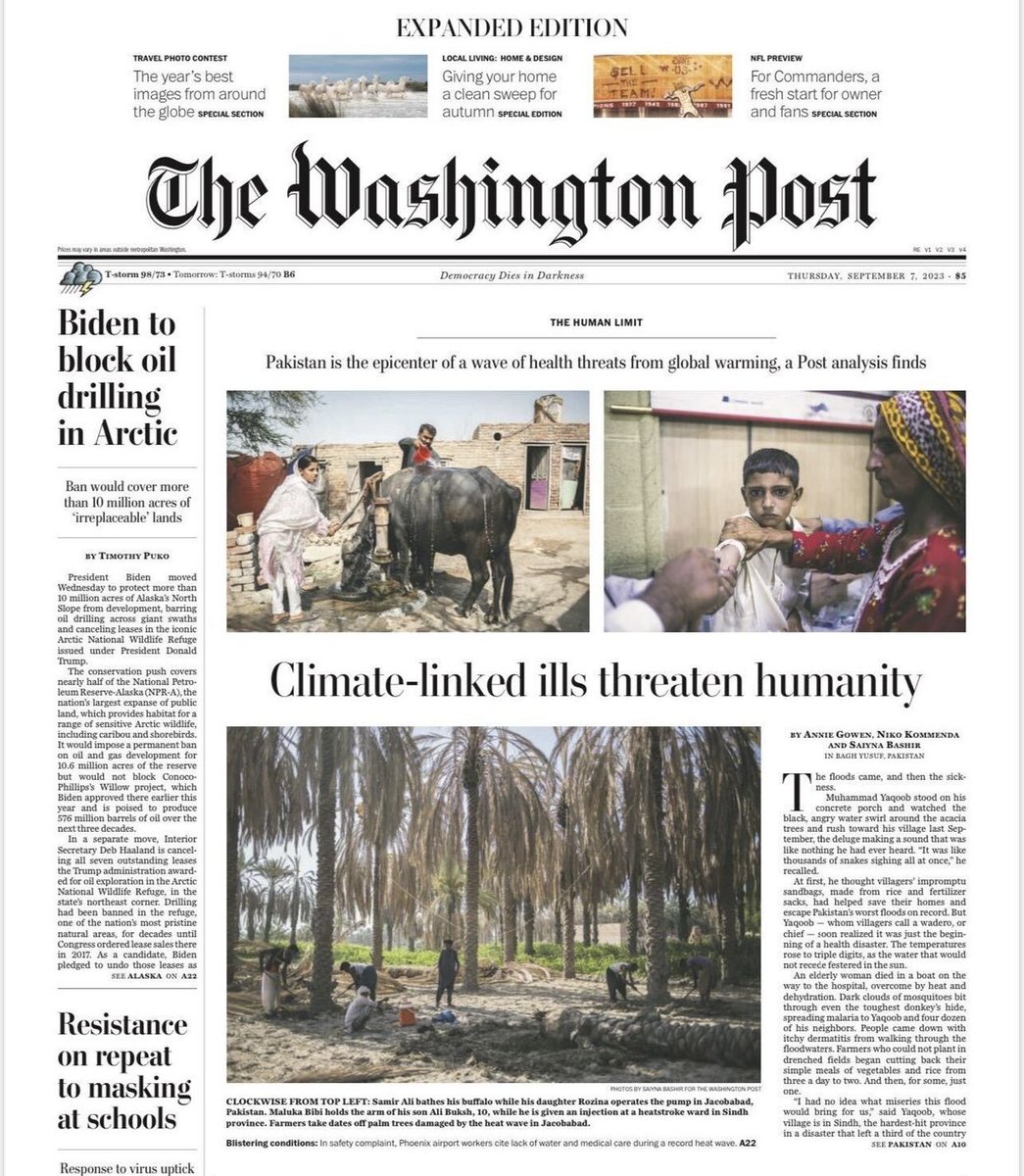 Annie Gowen (@anniegowen) on Twitter photo On todayâs front page: the âŠ<a href="/washingtonpost/">The Washington Post</a>â© kicks of its series âThe Human Limitâ about the deadly health consequences of climate change. I reported from Sindh, Pakistan with âŠ<a href="/saiyna/">Saiyna Bashir</a>â© and âŠ<a href="/niko_tinius/">Niko Kommenda</a>â© in London On todayâs front page: the âŠ<a href="/washingtonpost/">The Washington Post</a>â© kicks of its series âThe Human Limitâ about the deadly health consequences of climate change. I reported from Sindh, Pakistan with âŠ<a href="/saiyna/">Saiyna Bashir</a>â© and âŠ<a href="/niko_tinius/">Niko Kommenda</a>â© in London